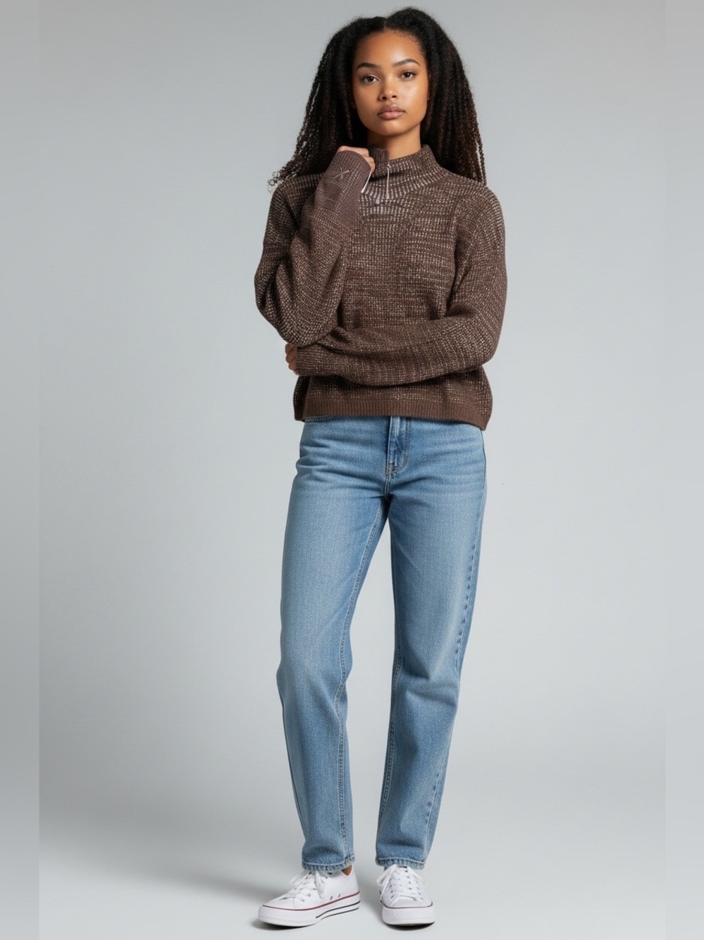 Torn by Ronny Kobo Chocolate Brown Mock Neck Knit Sweater